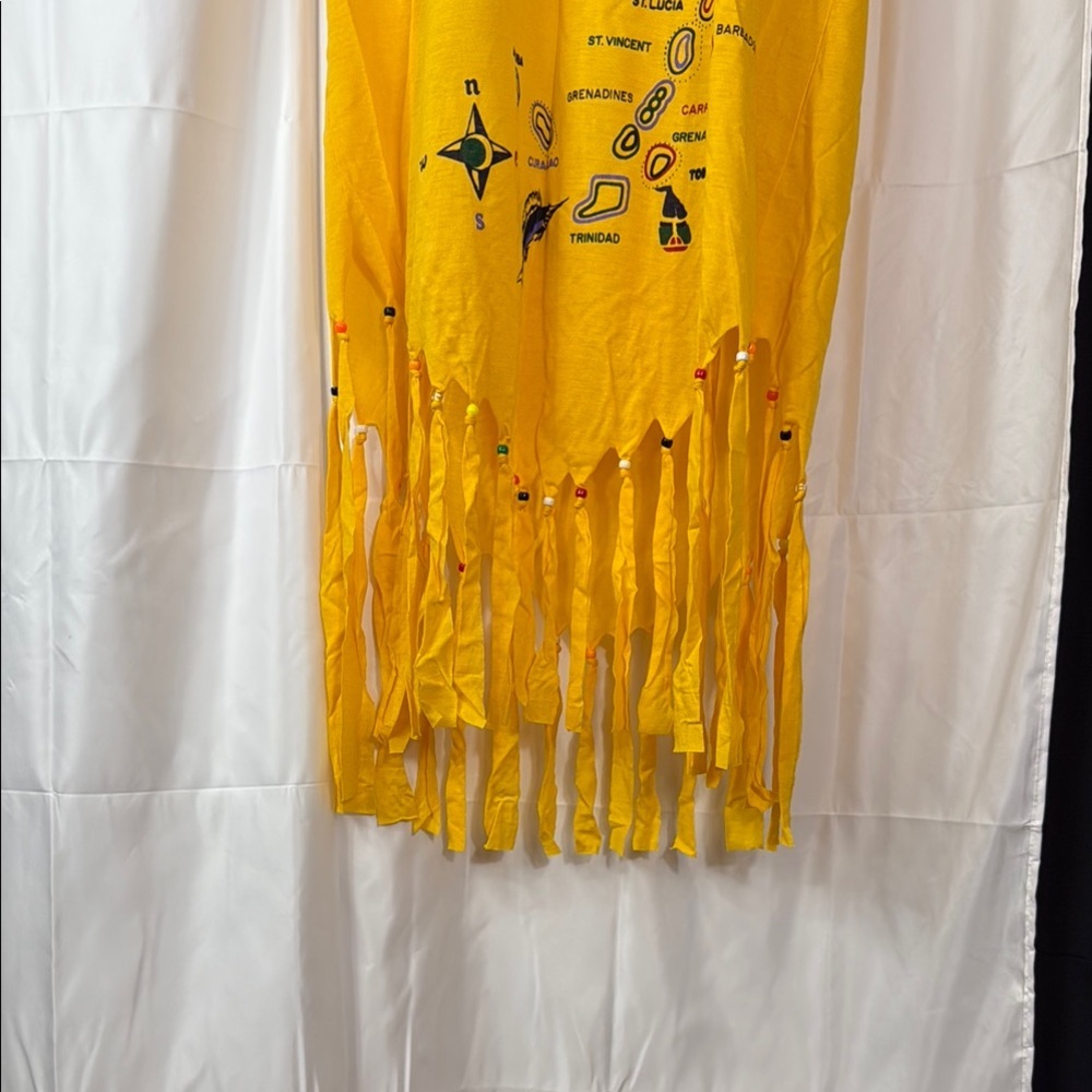 Caribbean Yellow Fringe Dress with Island Graphics - Picture 2 of 9